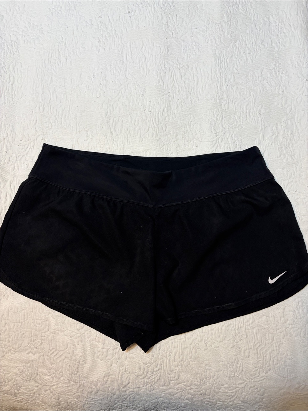 Nike Women's Black Athletic Running Shorts with White Swoosh